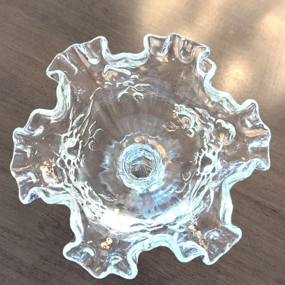 Vintage Fenton Glass Floral Crimped Ruffle Edge Compote Pedestal Candy Dish
